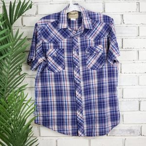 Wrangler Blue and Red Plaid Button-Down Shirt